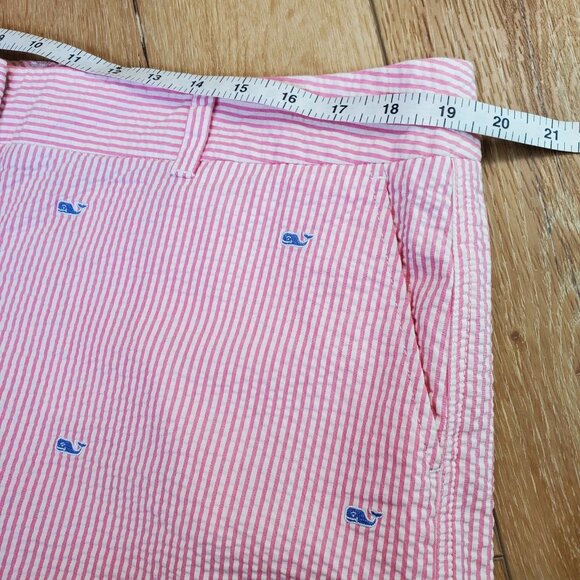 Vineyard Vines Womens Seersucker Pink White Nautical Whale Size L Beachy Preppy - Picture 12 of 14